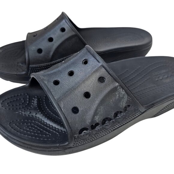 CROCS Womens Baya Slides, Rubber, Black, Comfort, Slip On, Sandals, Size 9 - Picture 2 of 7